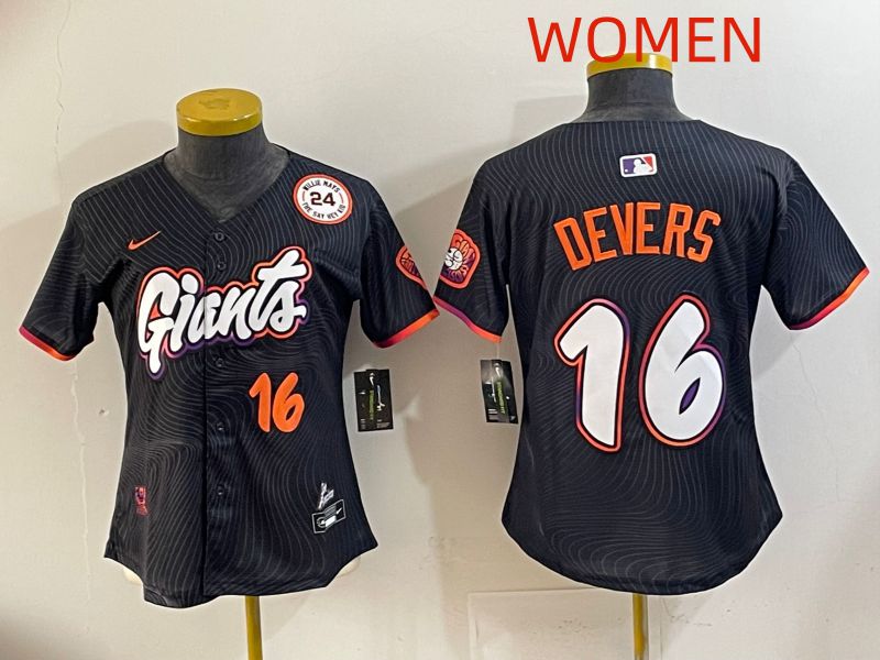 Women 2025 San Francisco Giants #16 Devers Black Joint Name Nike MLB Jersey style 011->women mlb jersey->Women Jersey